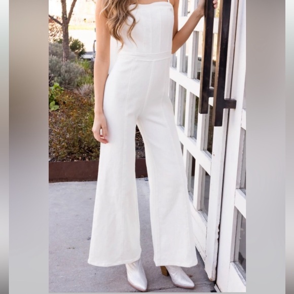 Flying Tomato Pants - Flying Tomato White strapless Convertible Elegant Jumpsuit